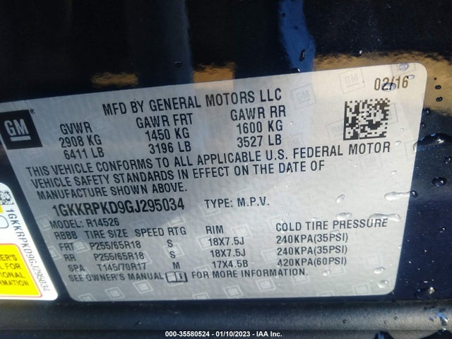 GMC ACADIA SLE 2016 1GKKRPKD9GJ295034 Image 9