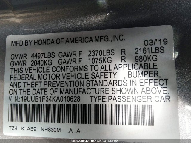 2019 Acura TLX, VIN: 19UUB1F34KA010628