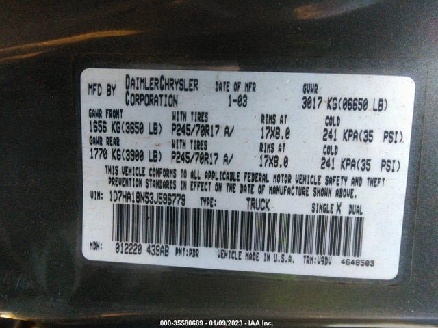 Dodge Ram 1500 St/slt 2003 1D7HA18N53J596779 Image 10