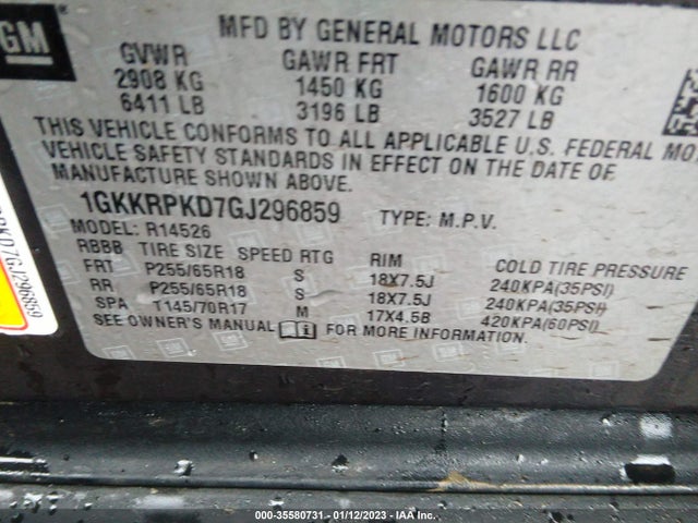 GMC ACADIA SLE 2016 1GKKRPKD7GJ296859 Image 9