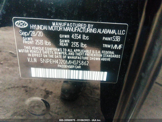 2021 Hyundai Sonata, VIN: 5NPEH4J20MH075862