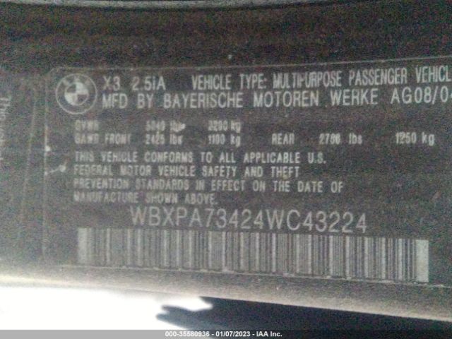 WBXPA73424WC43224 BMW X3 2.5I