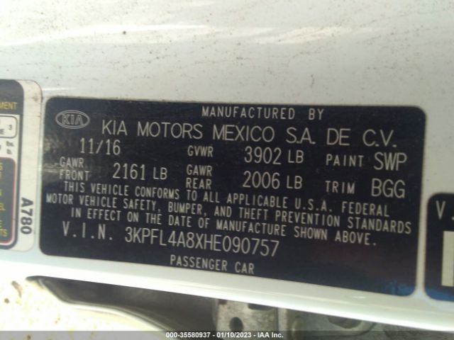 3KPFL4A8XHE090757 KIA FORTE EX