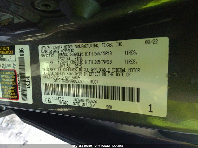 2022 Toyota Tundra, VIN: 5TFLA5AB8NX016338