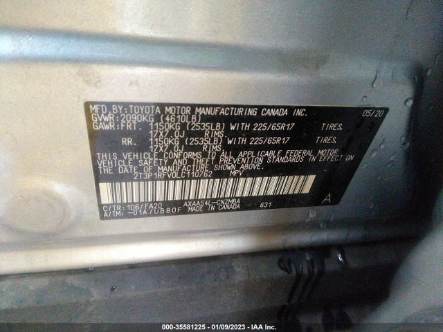 2020 TOYOTA RAV4 XLE VIN: 2T3P1RFV0LC110762