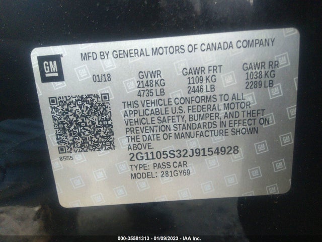 2018 Chevrolet Impala, VIN: 2G1105S32J9154928
