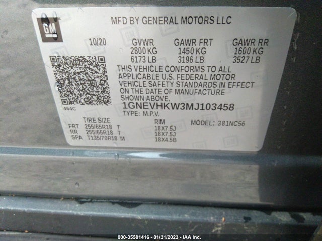 2021 Chevrolet Traverse, VIN: 1GNEVHKW3MJ103458