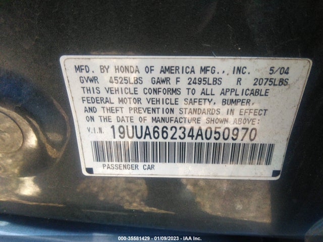 Acura TL 2004 19UUA66234A050970 Image 10