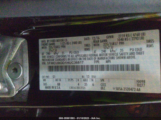 Ford ESCAPE SE 2017 1FMCU9GD1HUC36817 Image 10