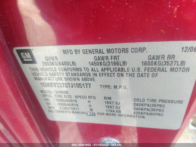 GMC ACADIA SLT 2007 1GKEV33707J105177 Image 10
