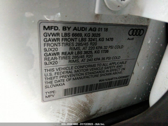 2018 Audi Q7, VIN: WA1VAAF7XJD030057