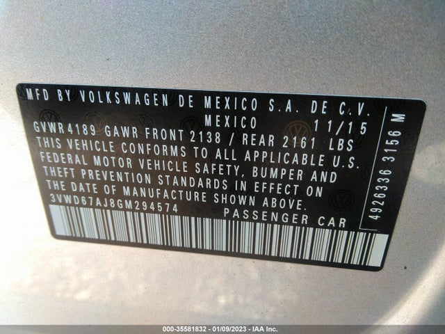 3VWD67AJ8GM294574 Volkswagen Jetta Sedan 1.4t Se