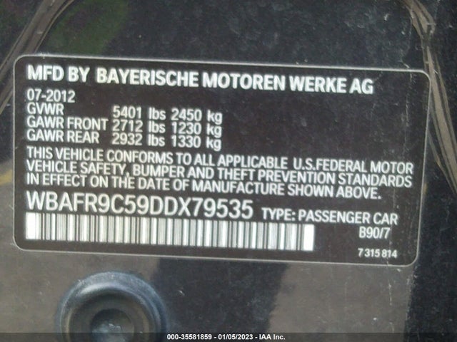 BMW 5 Series 550i 2013 WBAFR9C59DDX79535 Image 10