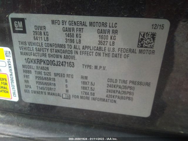 1GKKRPKD0GJ247163 GMC ACADIA SLE