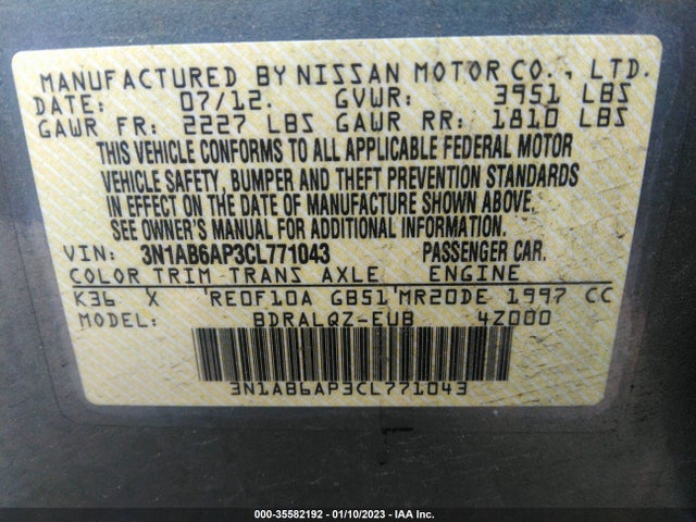 2012 NISSAN SENTRA 2.0 VIN: 3N1AB6AP3CL771043