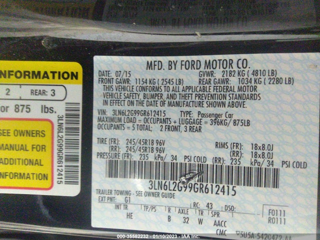 Lincoln MKZ 2016 3LN6L2G99GR612415 Image 11