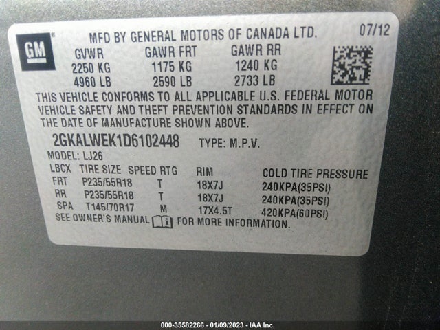 2013 GMC TERRAIN SLT VIN: 2GKALWEK1D6102448