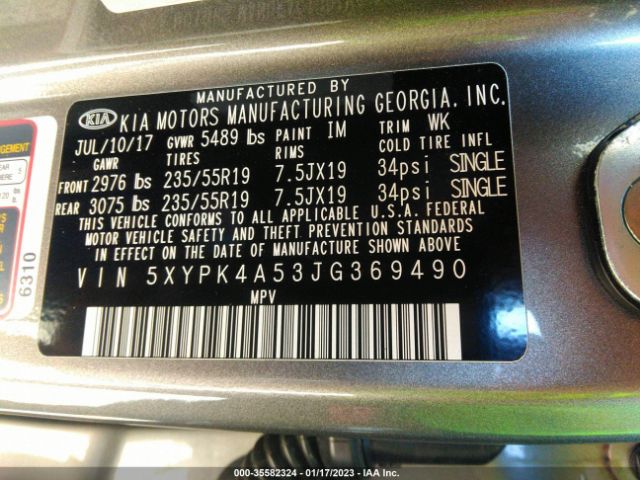 5XYPK4A53JG369490 KIA Sorento Sx V6