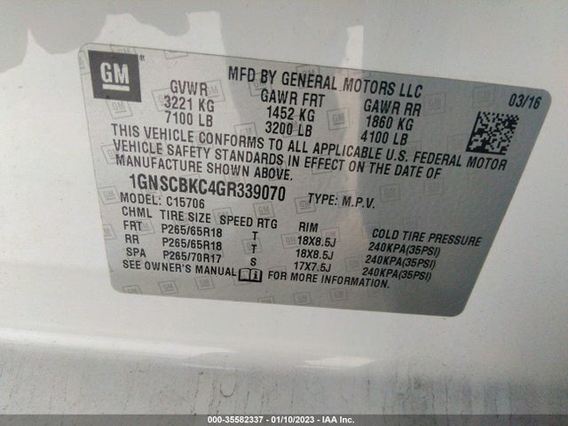2016 Chevrolet Tahoe, VIN: 1GNSCBKC4GR339070