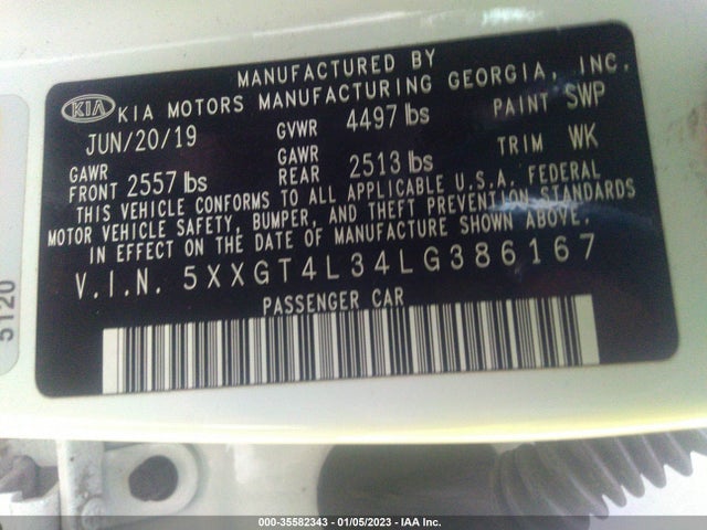 2020 Kia Optima, VIN: 5XXGT4L34LG386167