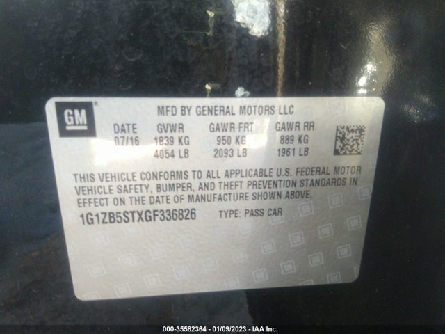 2016 CHEVROLET MALIBU LS VIN: 1G1ZB5STXGF336826