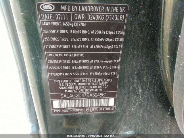 Land Rover LR4 2011 SALAG2D47BA594861 Image 9
