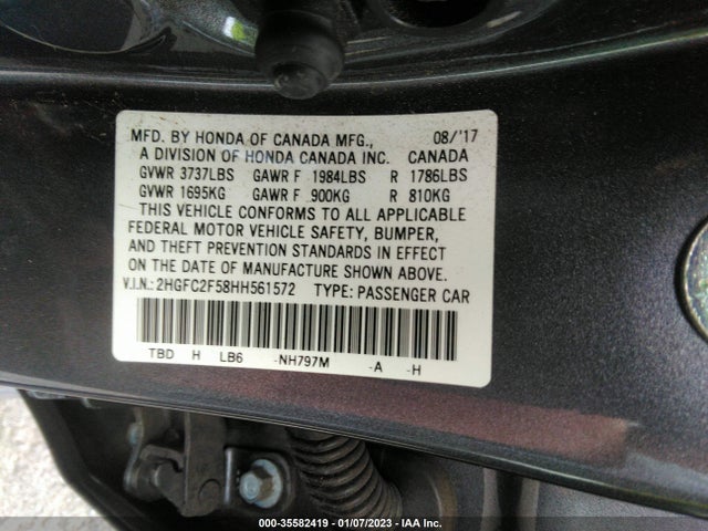 2017 HONDA CIVIC SEDAN LX VIN: 2HGFC2F58HH561572