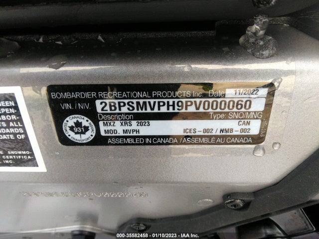 2023 SKI DOO MX ZX XRS VIN: 2BPSMVPH9PV000060