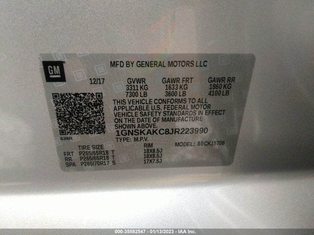 2018 Chevrolet Tahoe, VIN: 1GNSKAKC8JR223990