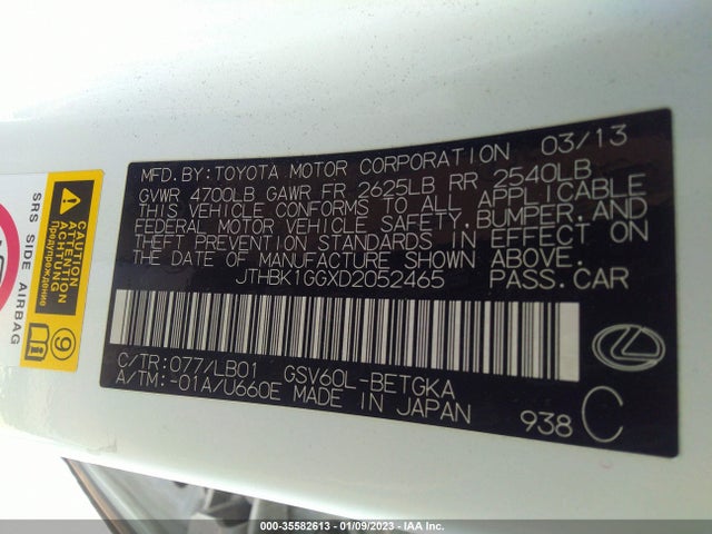 Lexus Es 350 4dr Sdn 2013 JTHBK1GGXD2052465 Image 10
