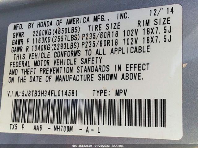 5J8TB3H34FL014581 Acura RDX