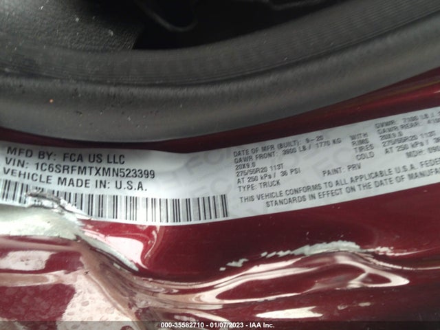 2021 RAM 1500 BIG HORN VIN: 1C6SRFMTXMN523399