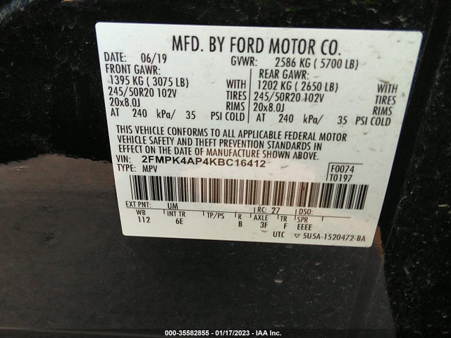 2019 Ford Edge, VIN: 2FMPK4AP4KBC16412