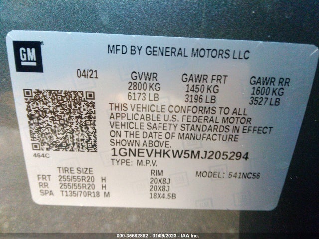 Chevrolet Traverse Lt Leather 2021 1GNEVHKW5MJ205294 Image 9