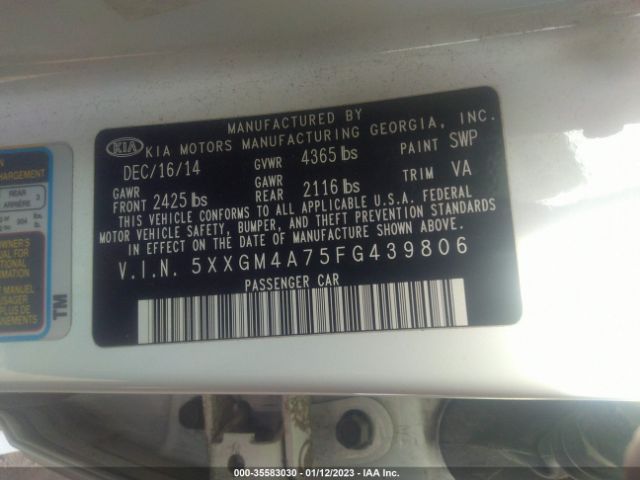 5XXGM4A75FG439806 KIA Optima Lx