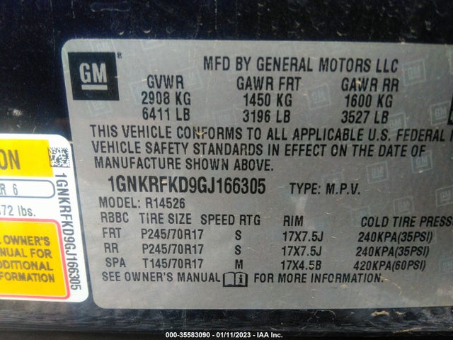2016 Chevrolet Traverse, VIN: 1GNKRFKD9GJ166305