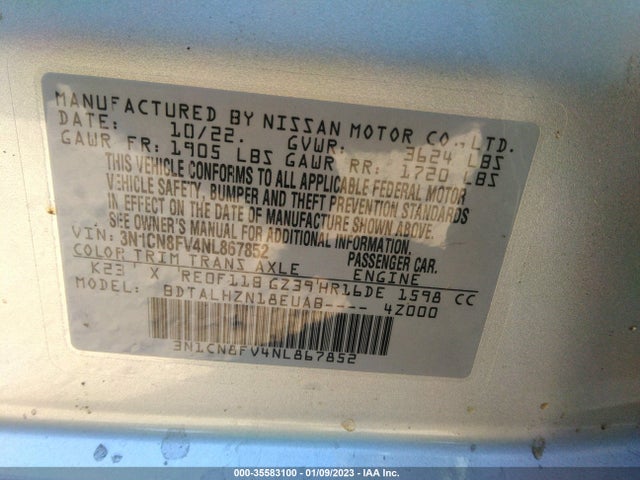 2022 Nissan Versa, VIN: 3N1CN8FV4NL867852