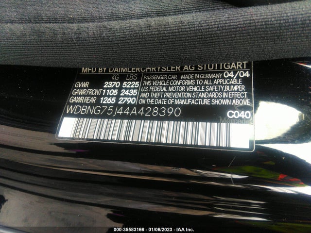 Aukcja sprzedaży 2004 Mercedes-benz S 500, vin: WDBNG75J44A428390, numer aukcji: 35583166