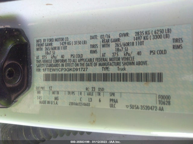 Ford F-150 Xl/lariat/xlt 2016 1FTEW1CP3GKD91727 Image 10