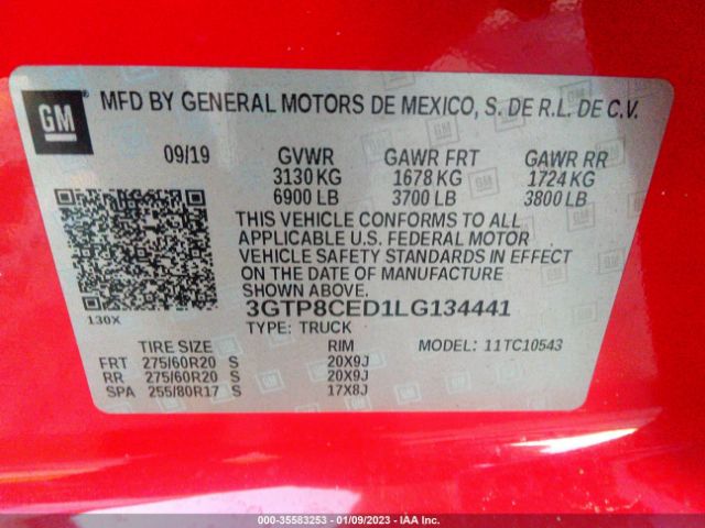 3GTP8CED1LG134441 GMC Sierra 1500 Elevation