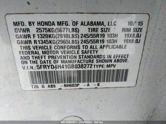 2016 Acura MDX, VIN: 5FRYD4H41GB038272
