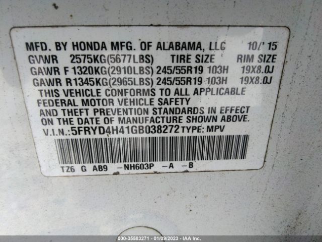 5FRYD4H41GB038272 Acura Mdx W/tech/w/tech