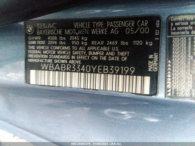 BMW 3 Series 323ci 2000 WBABR3340YEB39199 Image 10