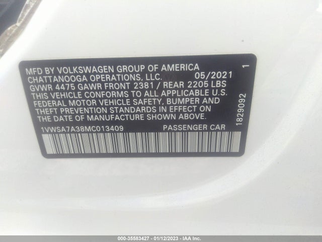2021 Volkswagen Passat, VIN: 1VWSA7A38MC013409