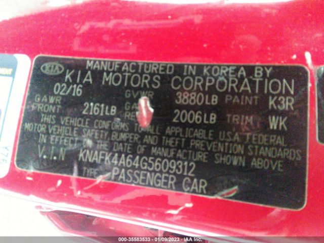 KNAFK4A64G5609312 KIA FORTE LX