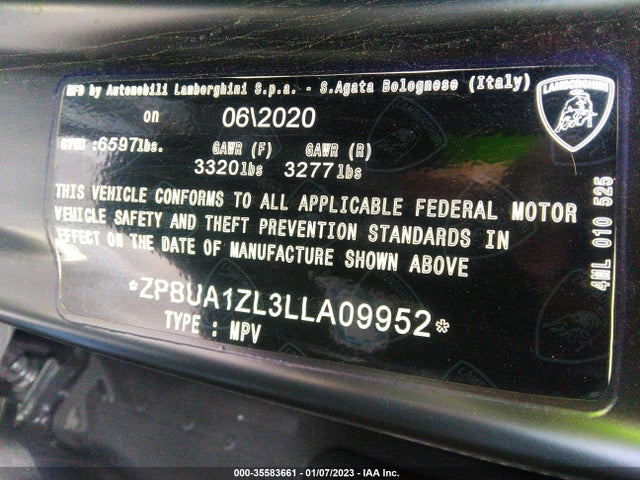 2020 Lamborghini URUS, VIN: ZPBUA1ZL3LLA09952