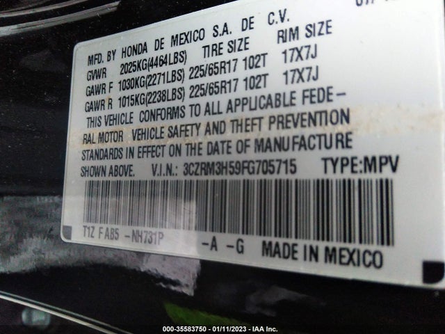 2015 Honda CR-V, VIN: 3CZRM3H59FG705715