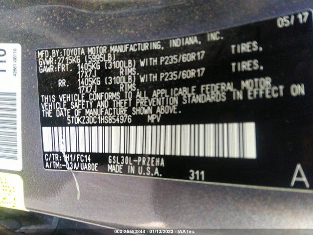2017 Toyota Sienna, VIN: 5TDKZ3DC1HS854976