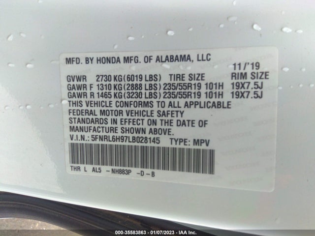 Honda Odyssey Elite 2020 5FNRL6H97LB028145 Image 9