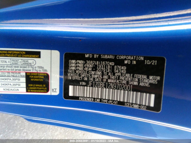 2022 Subaru BRZ, VIN: JF1ZDBE12N9702001